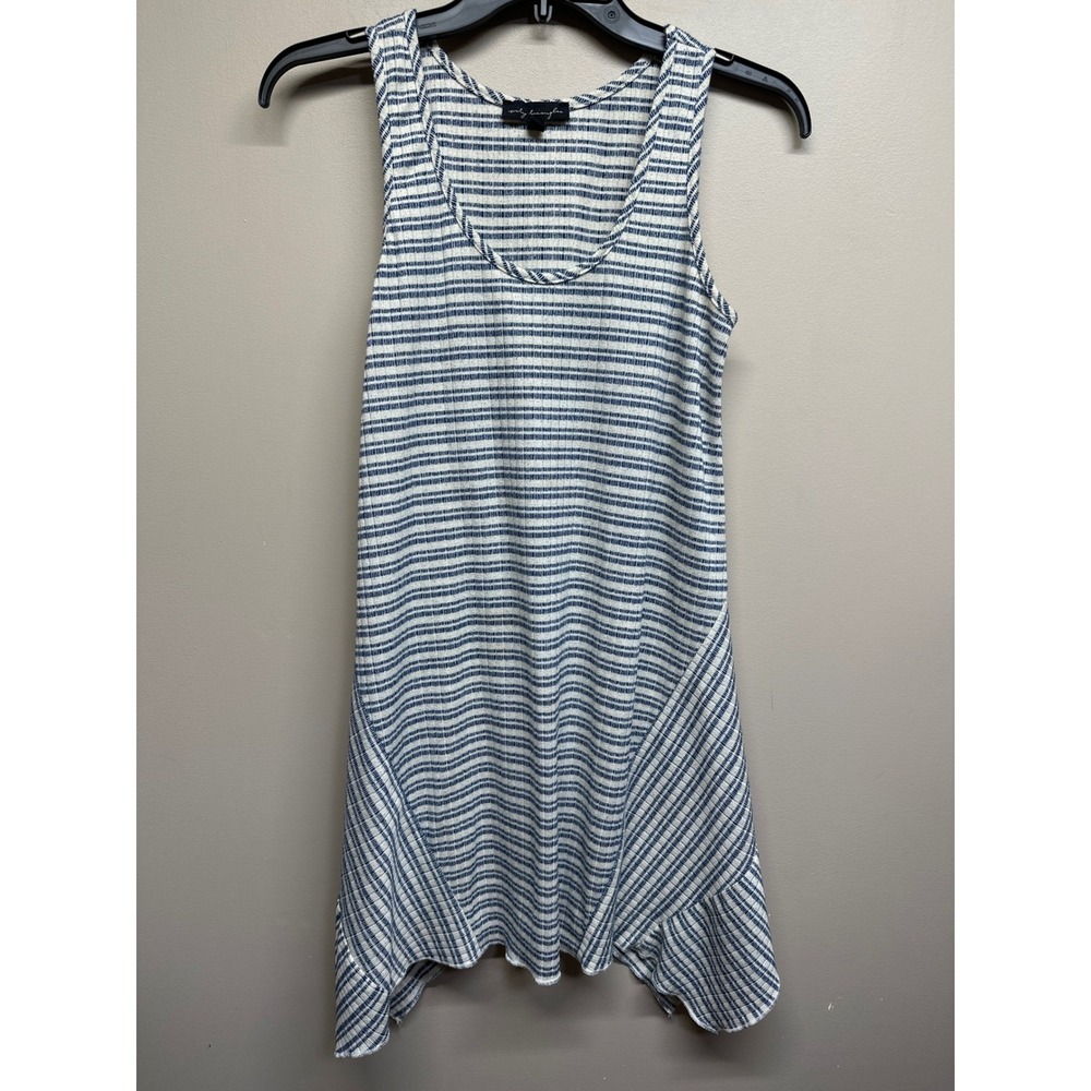 City‎ Triangles Striped Tank Dress Size M Blue White Sleeveless Asymmetrical Hem